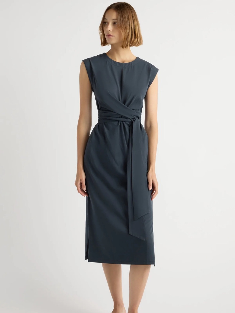 Modern Citizen Fei Tie-Front Organic Cotton Dress, gray-green color, XL